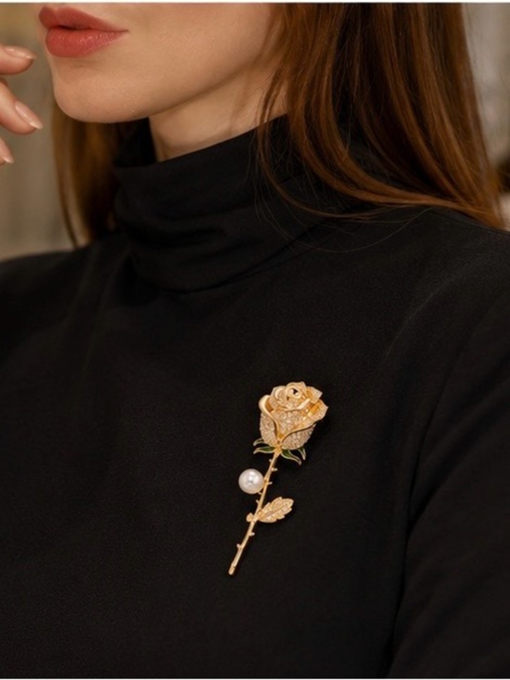 NWOT Elegant Gold Rose Pearl Brooch - Women Jewelry